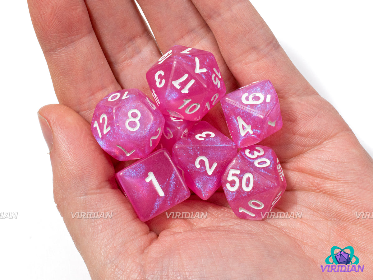 Bubblegum | Pink Shimmery Acrylic Dice Set (7) | Dungeons and