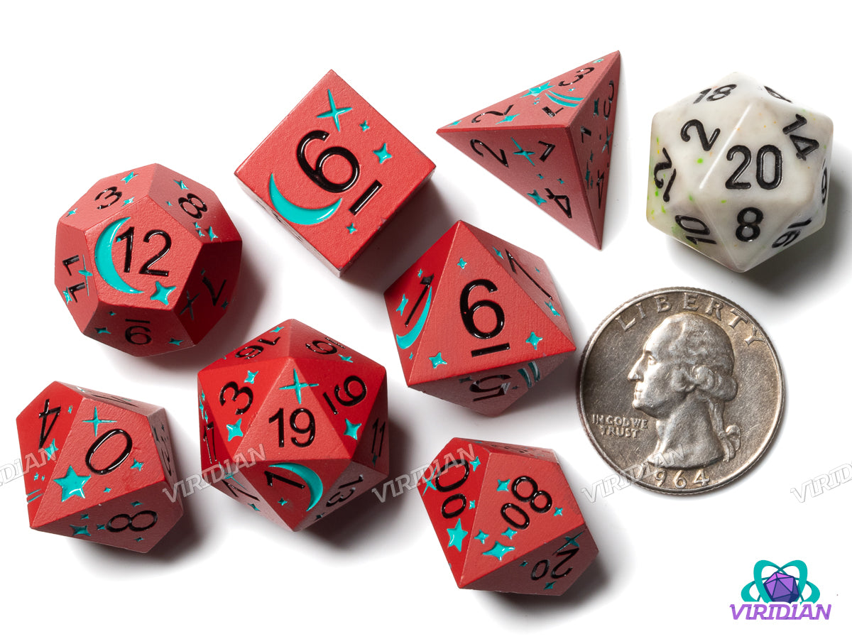 Starcrossed (Red & Teal) | Metal Dice (7) – Viridian Dice