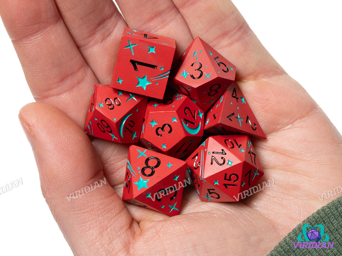 Starcrossed (Red & Teal) | Metal Dice (7) – Viridian Dice