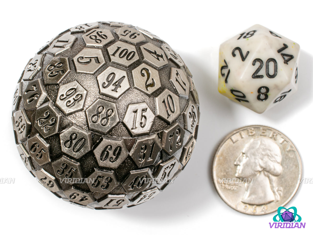 Silver D100 | Grey/Steel Giant Probability Percent D% | Metal Die