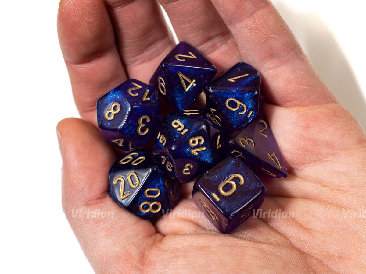 Borealis Purple & Gold Luminary | Chessex Dice Set (7