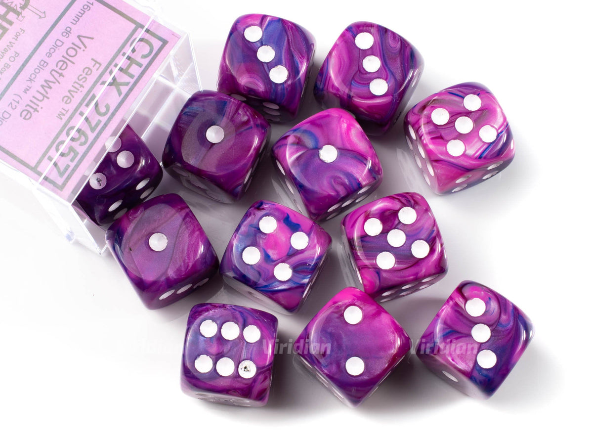 Festive Violet & White D6s (12) | Pink and Purple | D6 Block