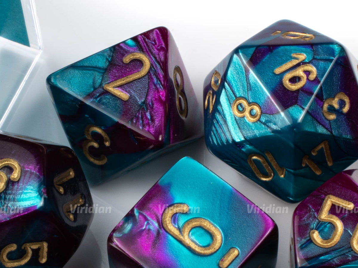Gemini Purple & Teal | Blue, Violet Swirls w Gold Ink | Chessex