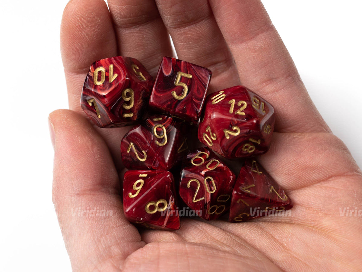 Vortex Burgundy And Gold Chessex Dice Set 7 Viridian Dice