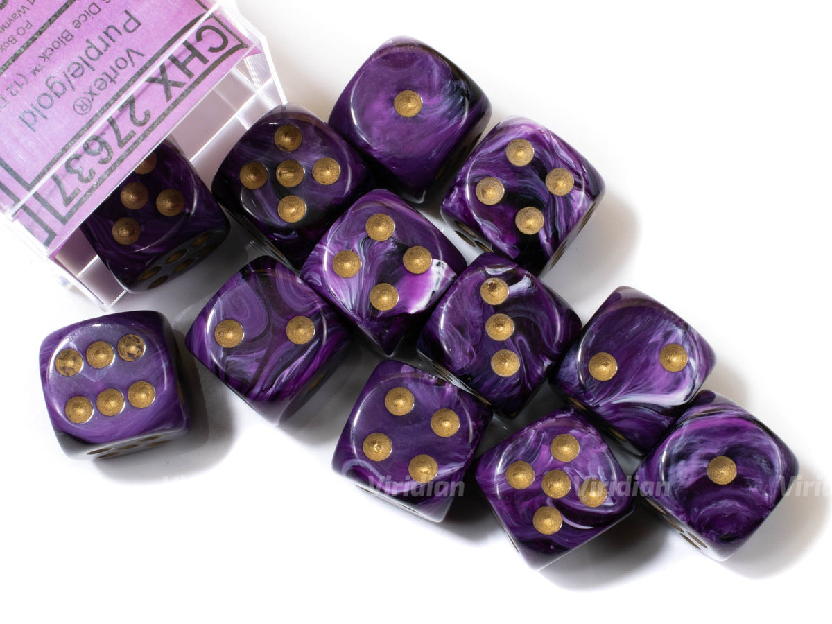 Vortex Purple And Gold D6 Block Chessex Dice 12 Viridian Dice