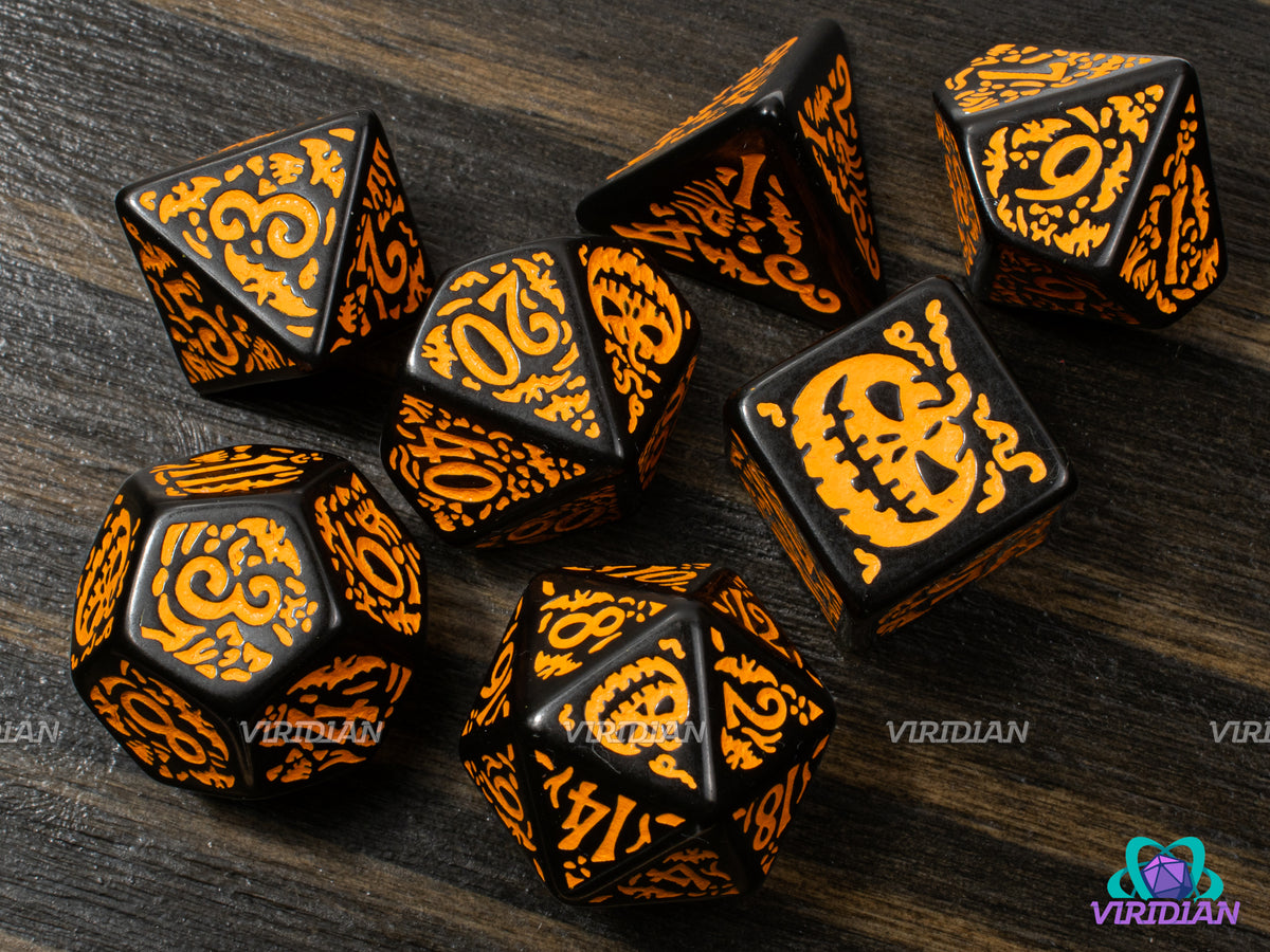 Halloween Pumpkin | Black & Orange | Dice Set (7) | Q Workshop