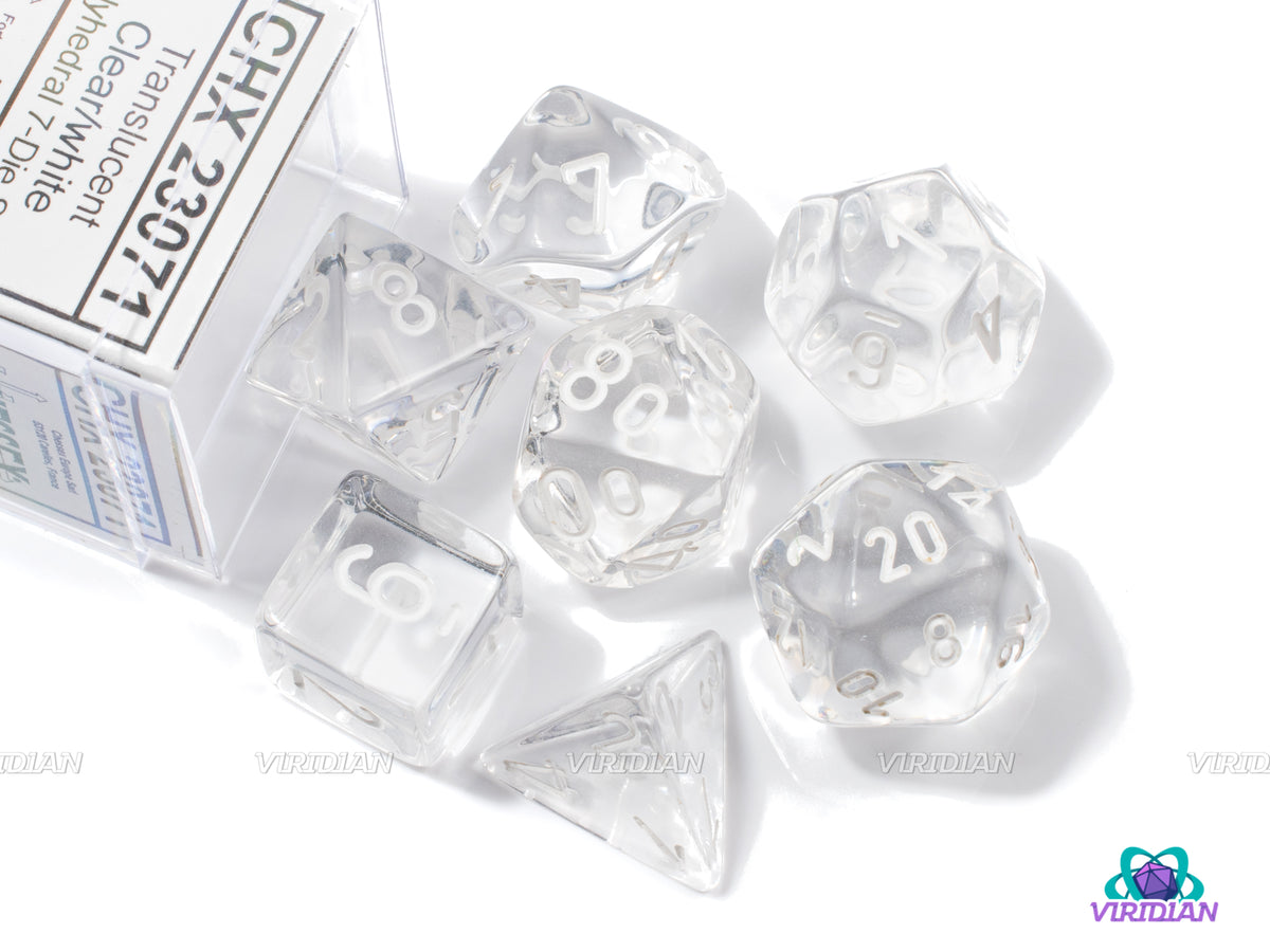 Translucent Clear & White | Chessex Dice Set (7) – Viridian Dice
