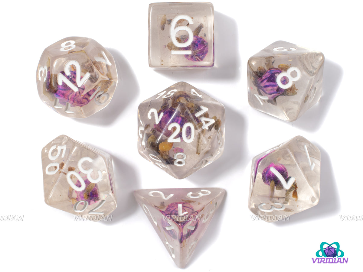 Purple Flower | Resin Dice Set (7) | Dungeons and Dragons (DnD