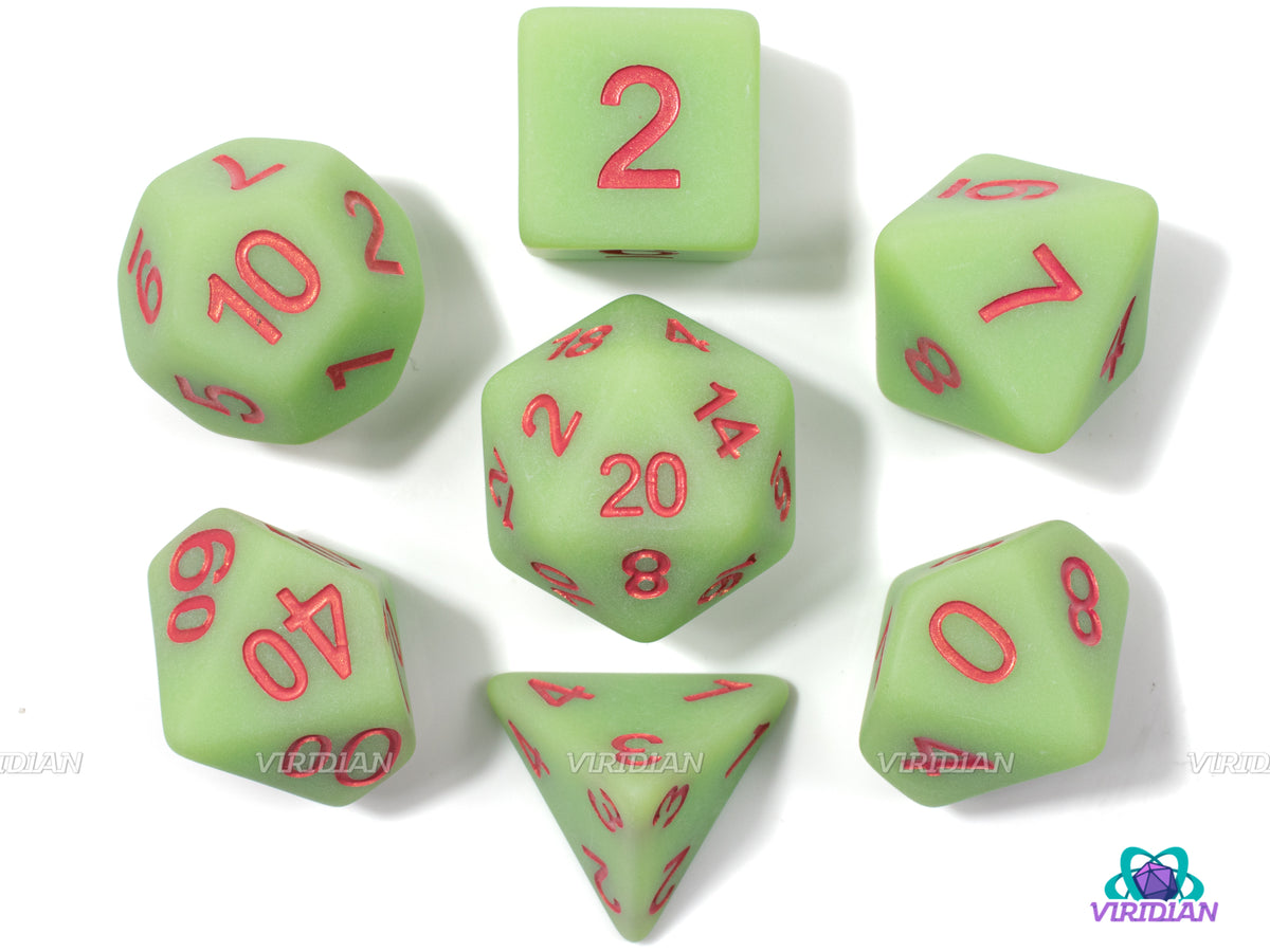 Goblins! | Opaque Matte Light Green w Red Ink | Acrylic Dice Set