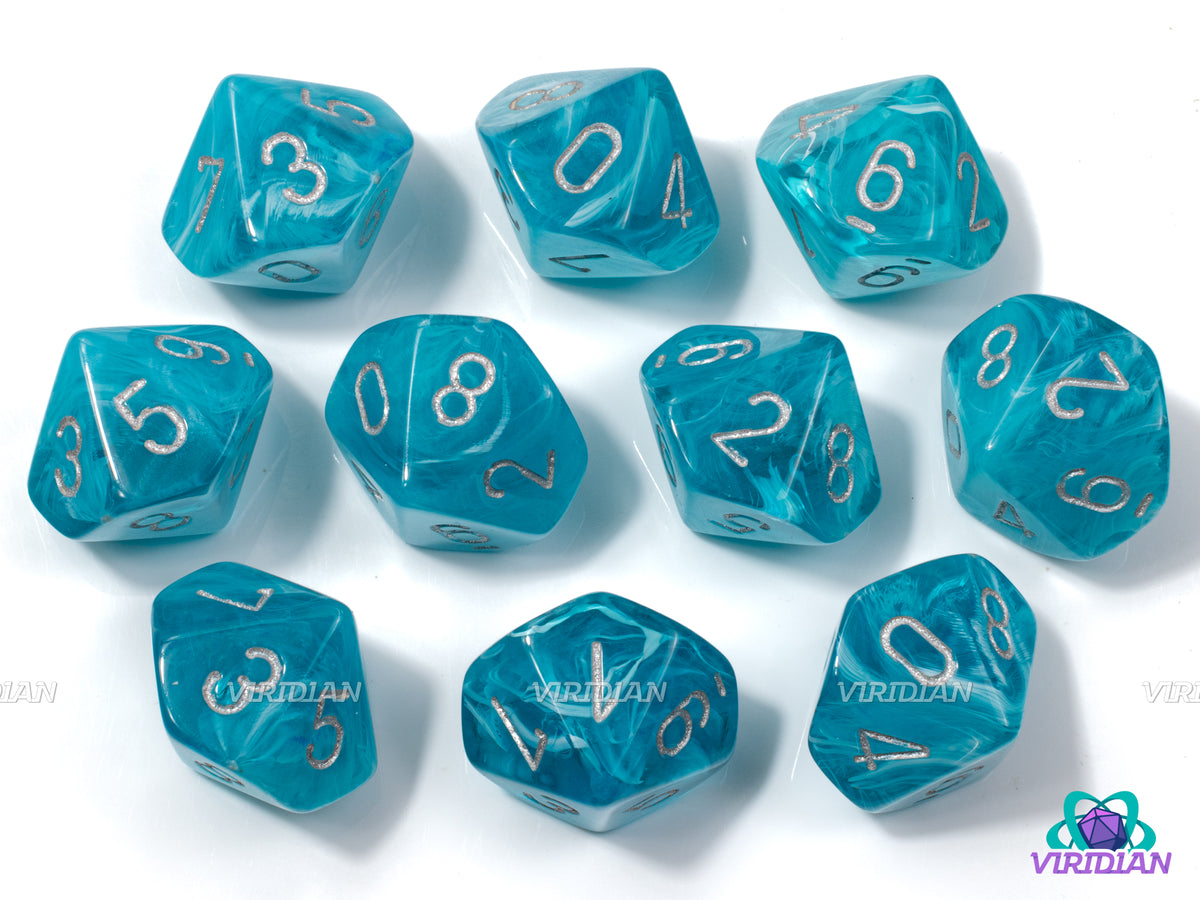 Cirrus Aqua & Silver D10s Acrylic (Set of 10) D10s Chessex Dice Se