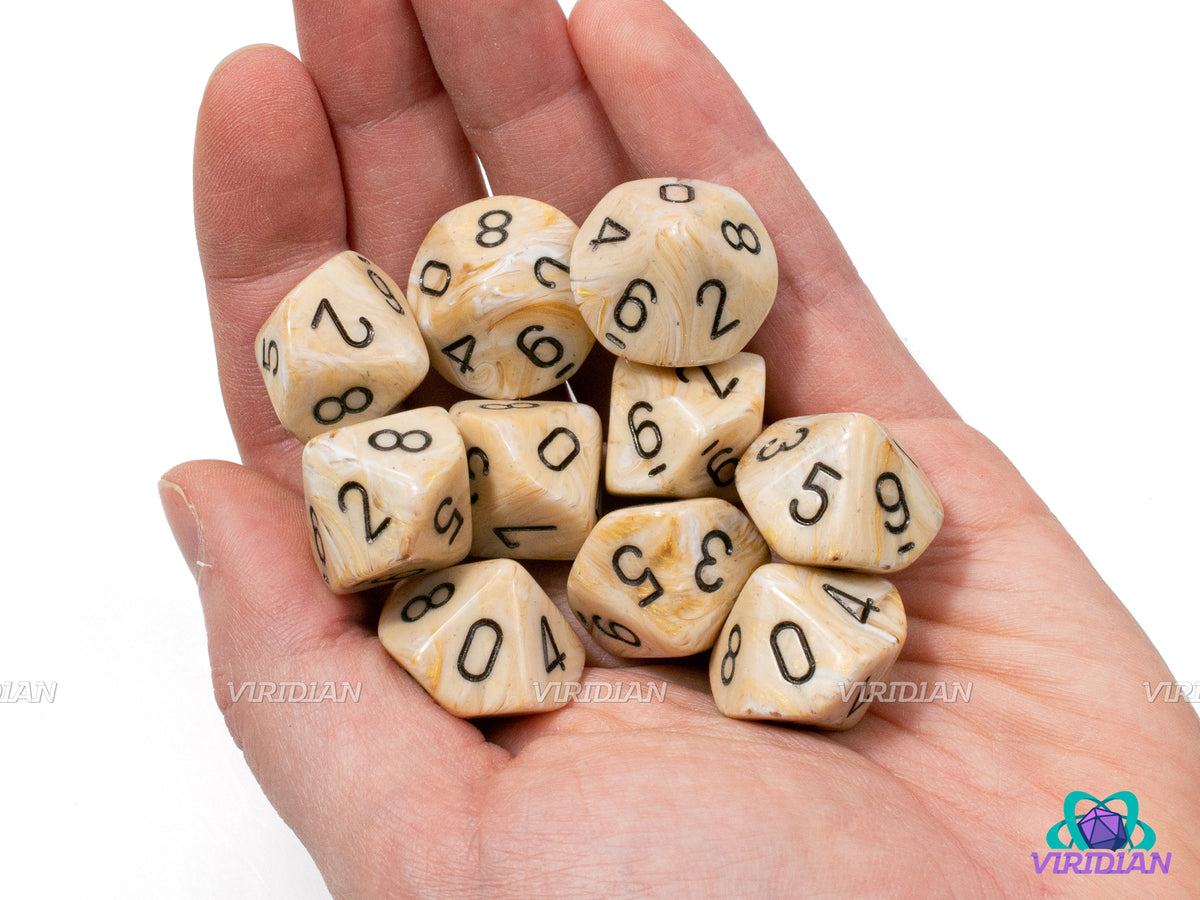 Marble Ivory & Black D10s | Acrylic (Set of 10) D10s | Chessex