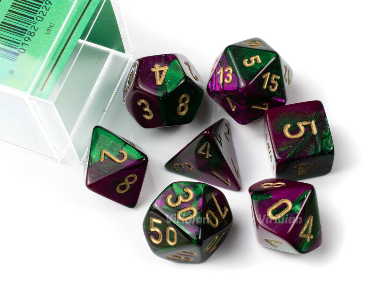 Gemini Green And Purple Chessex Dice Set 7 Viridian Dice