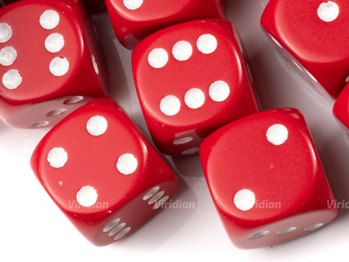 Opaque Red & White | D6 Block | Chessex Dice (12) – Viridian Dice