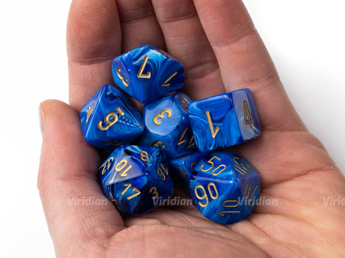 Vortex Blue & Gold | Chessex Dice Set (7) – Viridian Dice