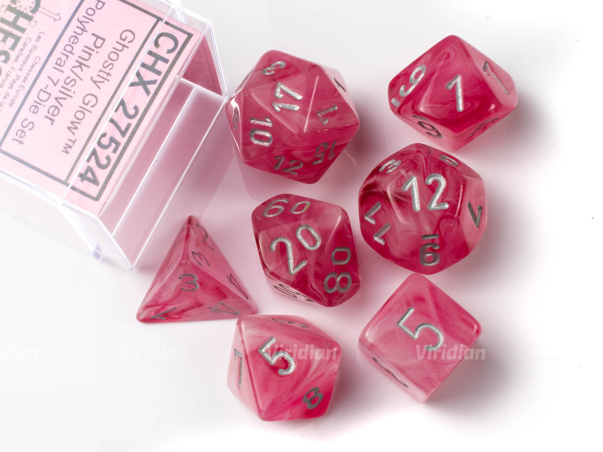 DND Dice Set-Chessex D&D Dice-12mm Opaque Pink And White Plastic Polyhedral Dice Set-Dungeons...