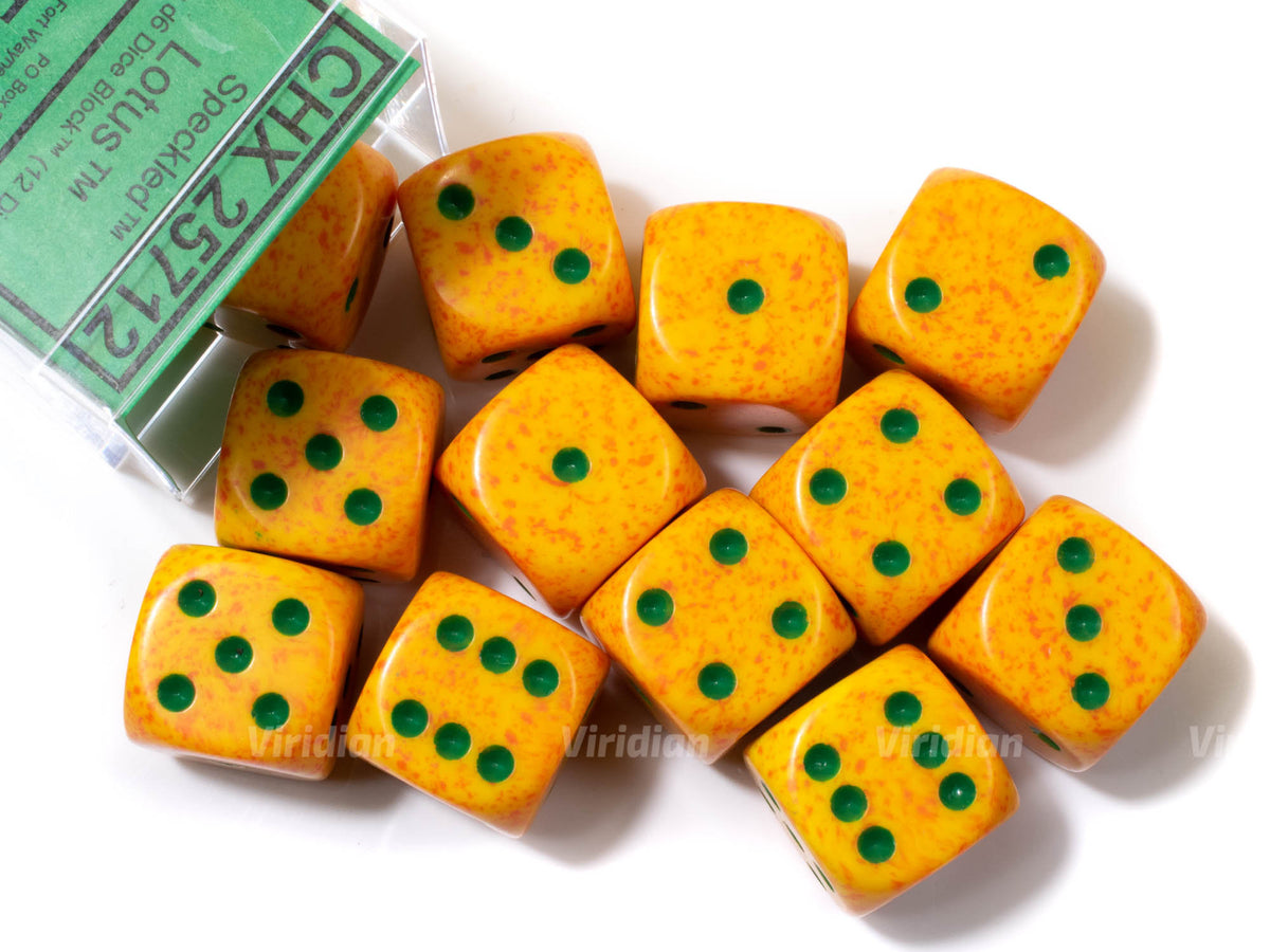 Speckled Lotus D6s (12) | Yellow & Orange | D6 Block | Chessex