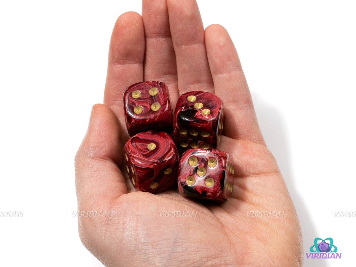 Vortex Burgundy And Gold Set Of 4 20mm Large Acrylic Pipped D6 Die Viridian Dice 0040