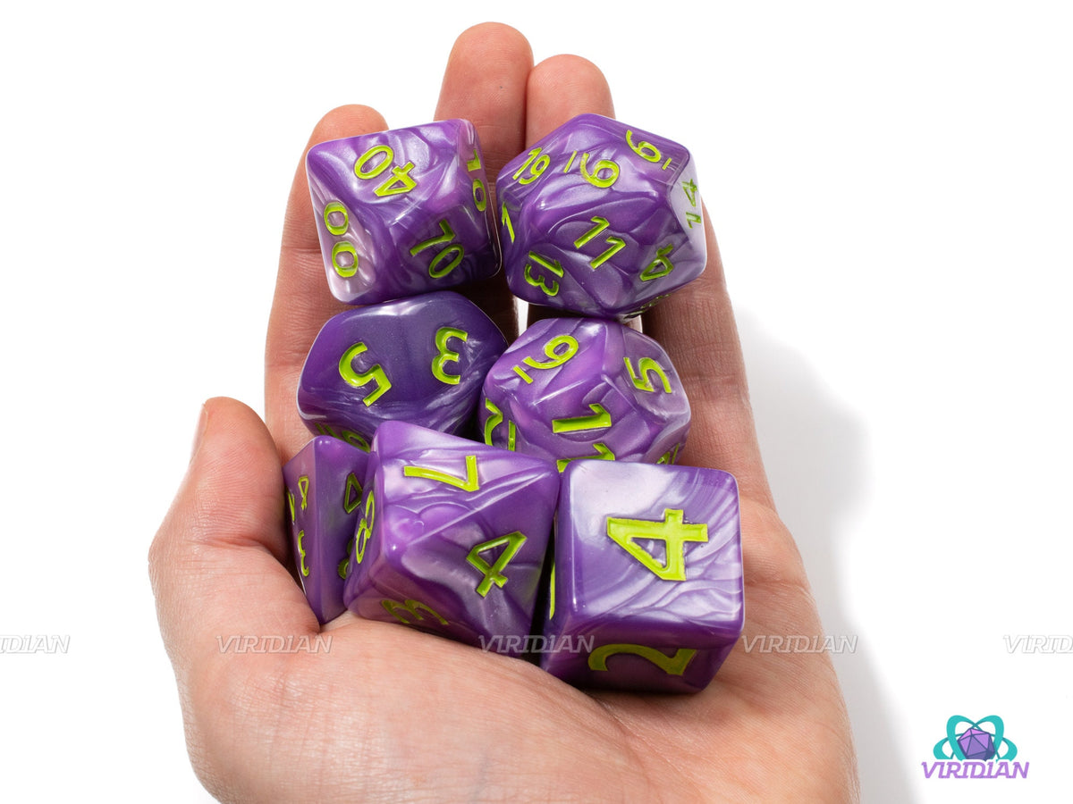 Bigby's Hand | Giant Purple Swirl Acrylic Dice Set (7) | Dungeons