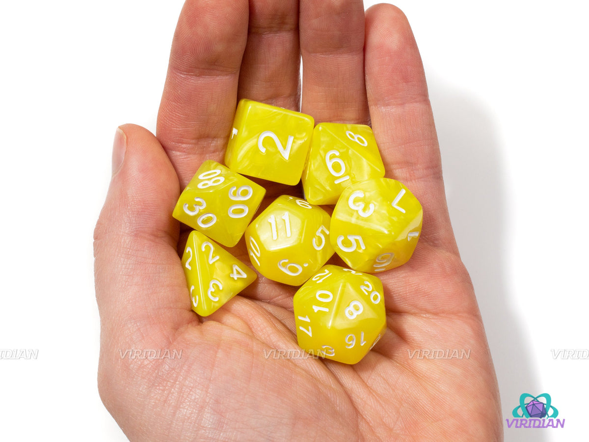 Banana Peel | Yellow Pearled Acrylic Dice Set (7) | Dungeons and