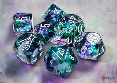 Nebula Fluorite & White | Lab 8 (2024) | Chessex Dice Set (7+1 Bonus Die)