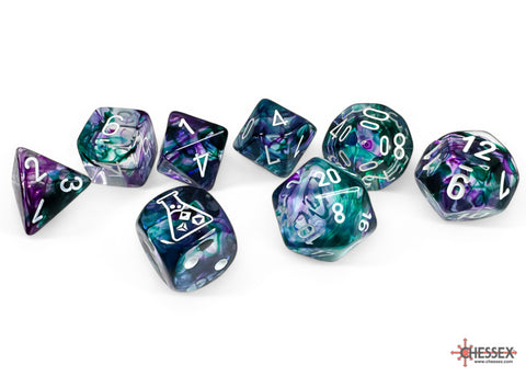 Nebula Fluorite & White | Lab 8 (2024) | Chessex Dice Set (7+1 Bonus Die)