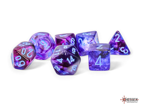 Mega-Hedral Nebula Nocturnal/Blue (Luminary Effect) | 22-28mm Giant Purple and Blue Swirls, Glow In The Dark | Acrylic Dice Set (7)