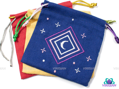 Class Dice Bags | Embroidered Red, Blue, Yellow | Cotton Woven Dice Bag