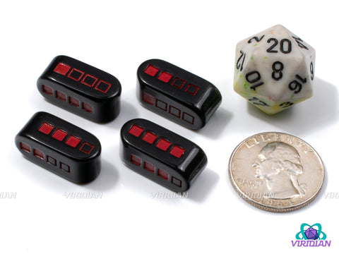 8-Bit Fury Power-Up D4s (Set of 4) | Video Game Power-Up Battery Retro Design, Red and Black, Modern D4 | Resin Set (4)