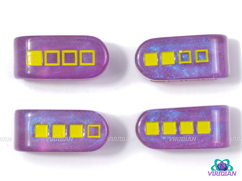 Space Invader Power-Up D4s (Set of 4) | Video Game Power-Up Battery Retro Design, Glittery Purple and Yellow, Modern D4 | Resin Set (4)