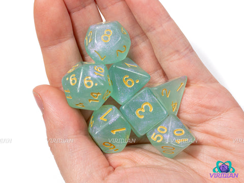 Teleportation Circle | Light Blue Shimmery Acrylic Dice Set (7) | Dungeons and Dragons (DnD)