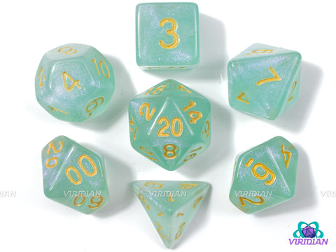 Teleportation Circle | Light Blue Shimmery Acrylic Dice Set (7) | Dungeons and Dragons (DnD)