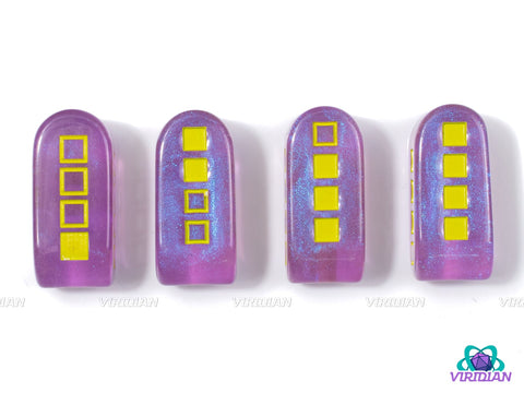 Space Invader Power-Up D4s (Set of 4) | Video Game Power-Up Battery Retro Design, Glittery Purple and Yellow, Modern D4 | Resin Set (4)