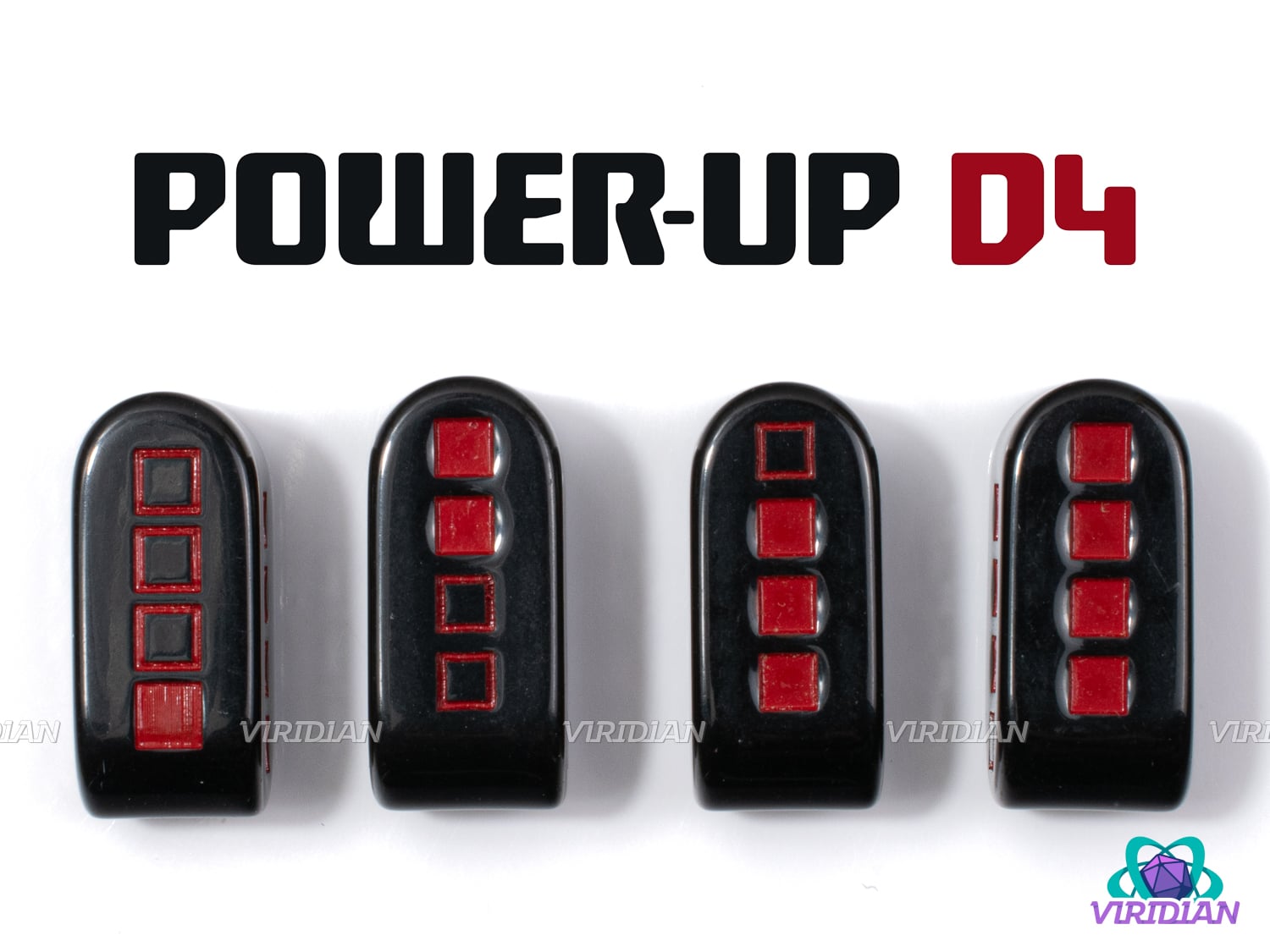 8-Bit Fury Power-Up D4s (Set of 4) | Video Game Power-Up Battery Retro Design, Red and Black, Modern D4 | Resin Set (4)