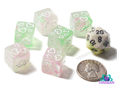 Green & Pink Nebula Heart D6s (Set of 6) | Dice