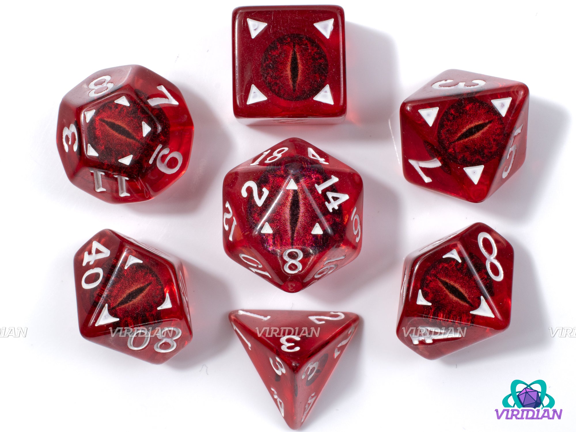Ruby Draconis | Dragon Eyes Dice, Translucent Red, Blood-Red  | Resin Dice Set (7)