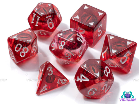 Ruby Draconis | Dragon Eyes Dice, Translucent Red, Blood-Red  | Resin Dice Set (7)