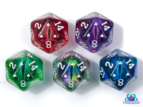 Tiamat's Gaze D20s (Set of 5) | Multicolor Dragon Eye Dice, Translucent D20s, Red Purple Blue Green Teal | Resin D20 Dice Set (5)