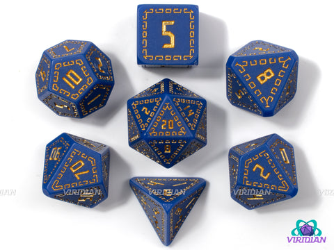 Periwinkle Runes | Light Blue, Gold Ornate Runic Design | Resin Dice Set (7)