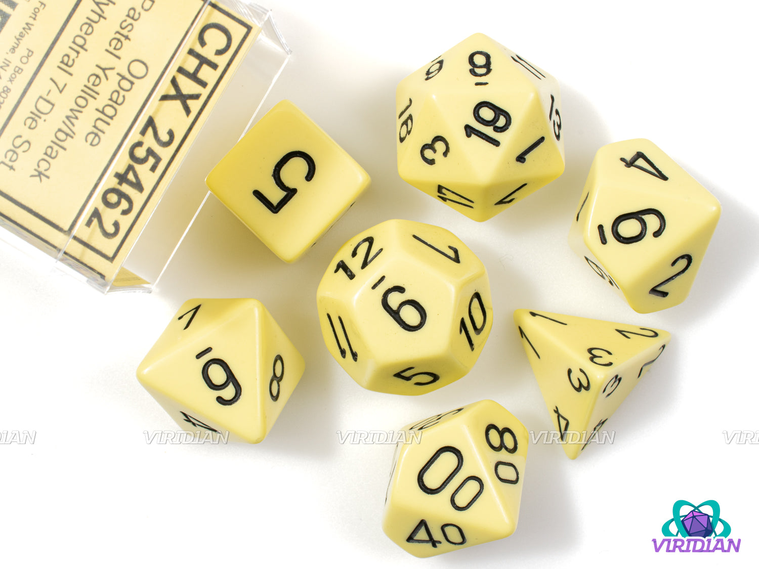 Opaque Pastel Yellow & Black | Acrylic Polyhedral Dice Set (7) | Chessex