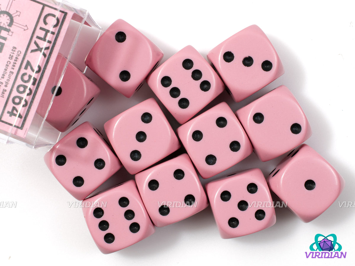 Opaque Pastel Pink & Black | Acrylic D6 Set (12) | Chessex – Viridian Dice