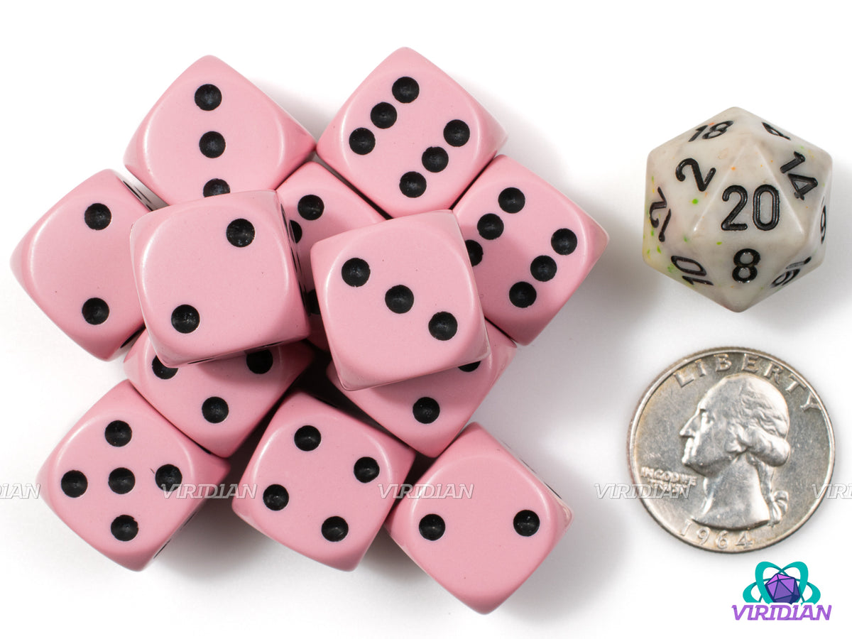 Opaque Pastel Pink & Black | Acrylic D6 Set (12) | Chessex – Viridian Dice