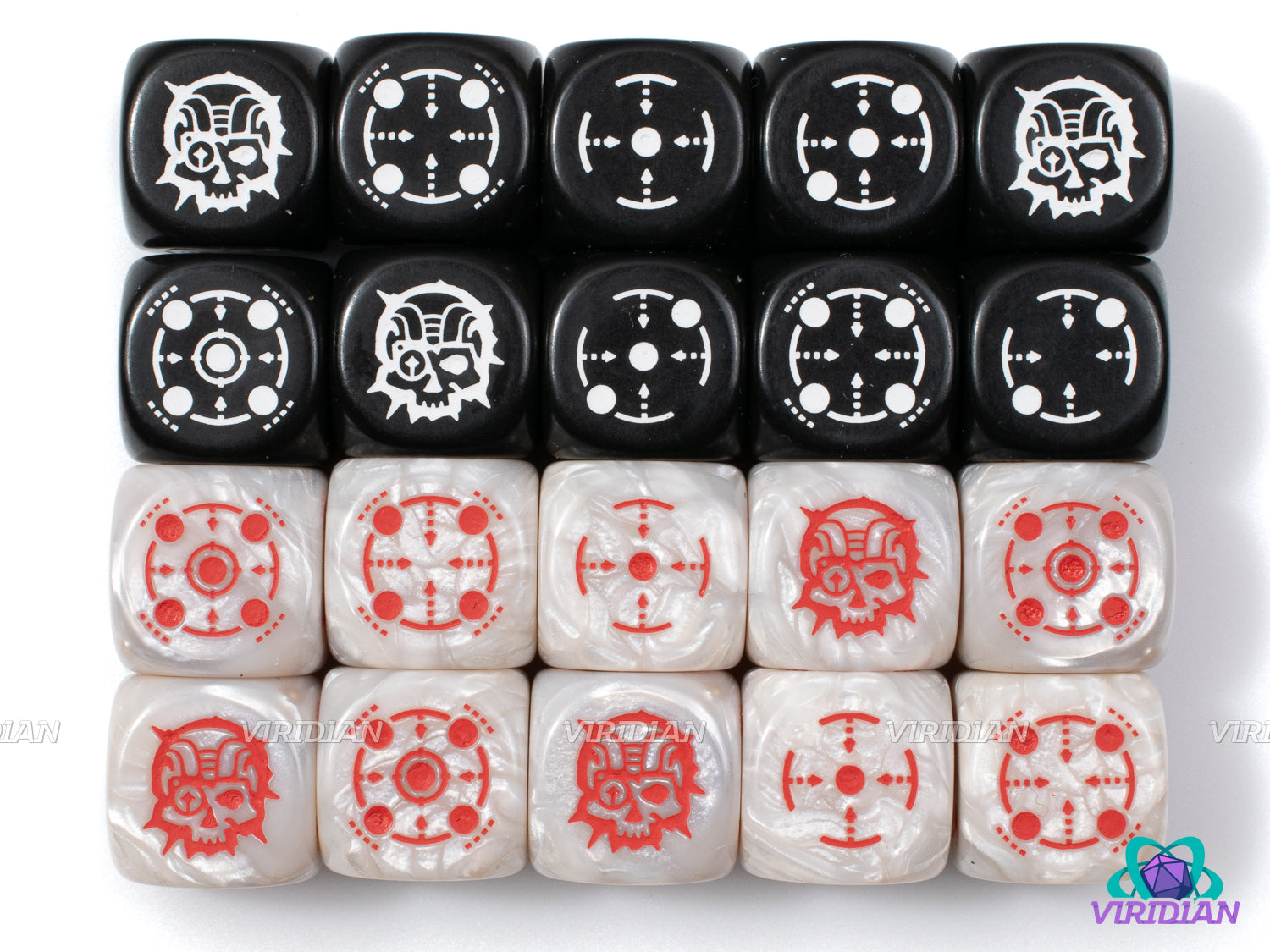 Crosshairs D6 Set | Black & Pearled White | Wargaming | Acrylic Dice Set (20)