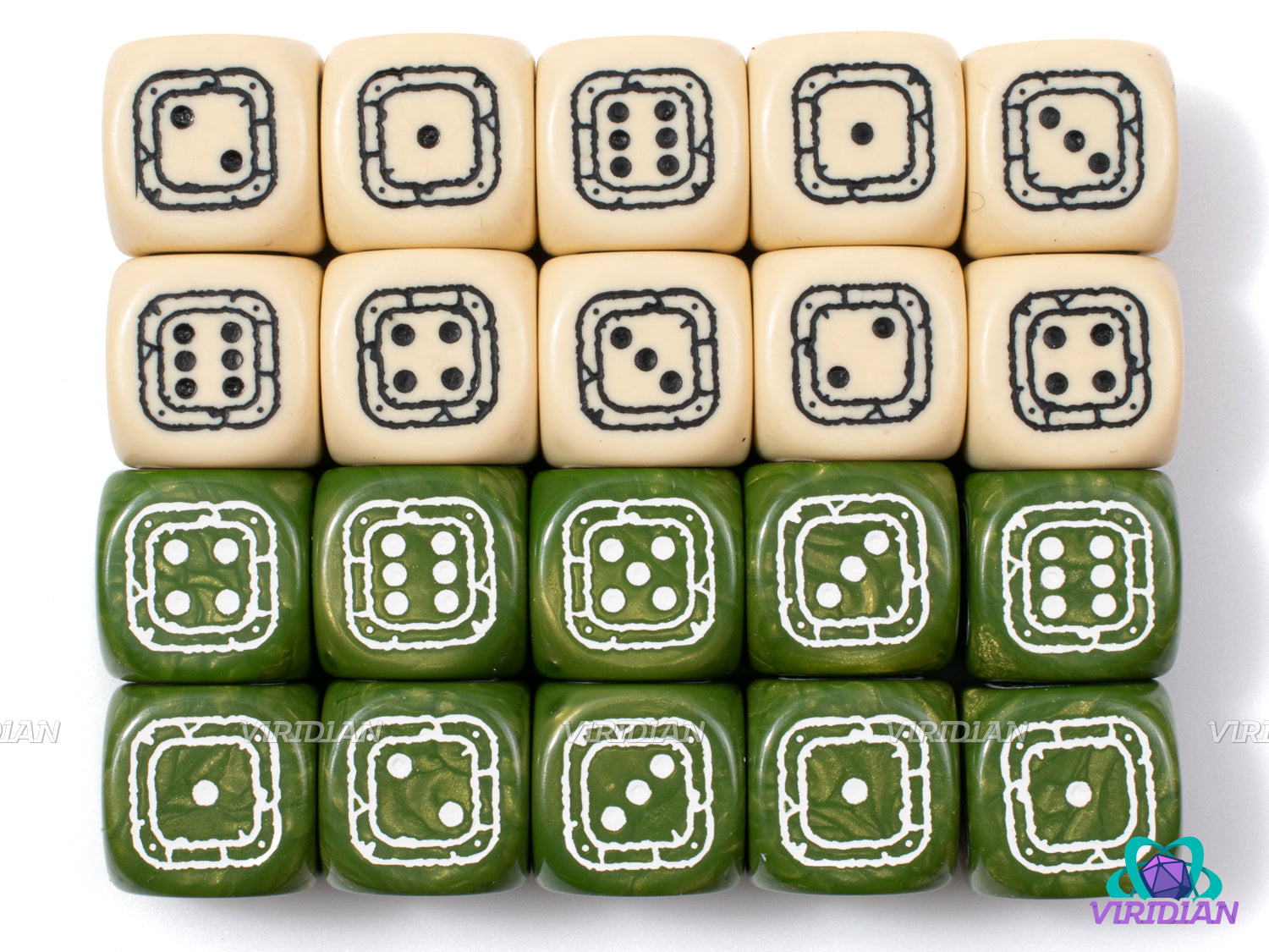 Fortress D6 Set | Ivory & Olive Green | Wargaming | Acrylic Dice Set (20)