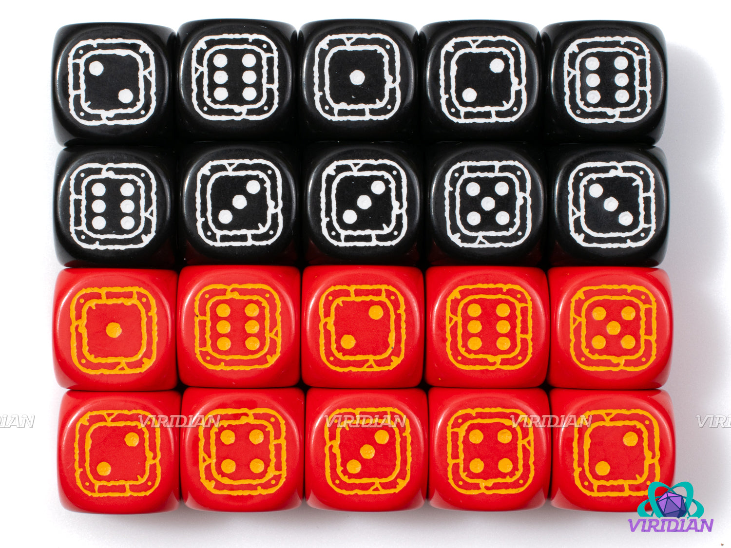 Fortress D6 Set | Black & Red | Wargaming | Acrylic Dice Set (20)