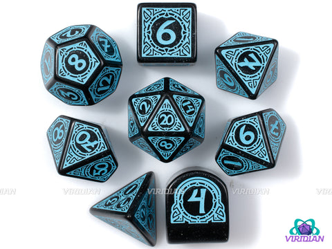 Q-Workshop 20th Anniversary: Viking | Glittery Back & Turquoise | Acrylic Dice Set (7)