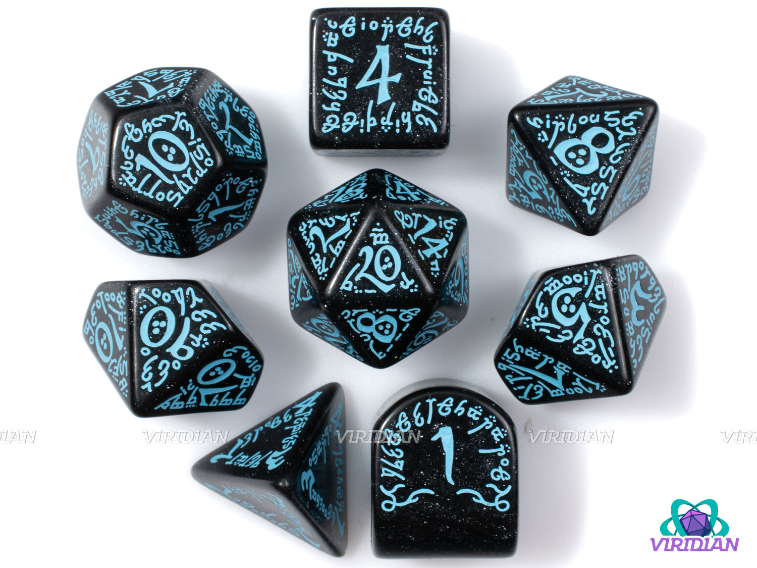 Q-Workshop 20th Anniversary: Elvish | Glittery Back & Turquoise | Acrylic Dice Set (7)