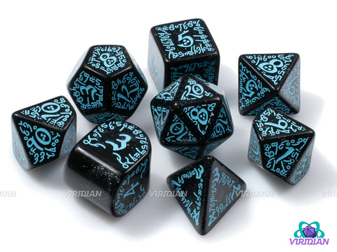 Q-Workshop 20th Anniversary: Elvish | Glittery Back & Turquoise | Acrylic Dice Set (7)