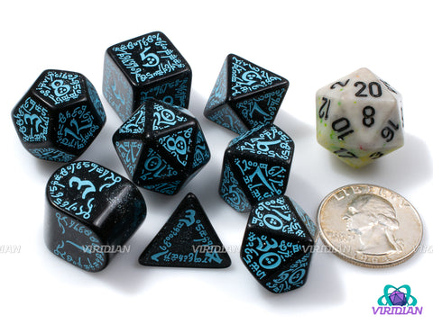 Q-Workshop 20th Anniversary: Elvish | Glittery Back & Turquoise | Acrylic Dice Set (7)