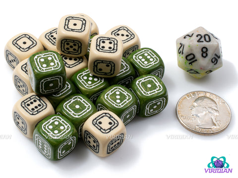 Fortress D6 Set | Ivory & Olive Green | Wargaming | Acrylic Dice Set (20)