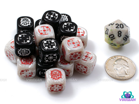 Crosshairs D6 Set | Black & Pearled White | Wargaming | Acrylic Dice Set (20)